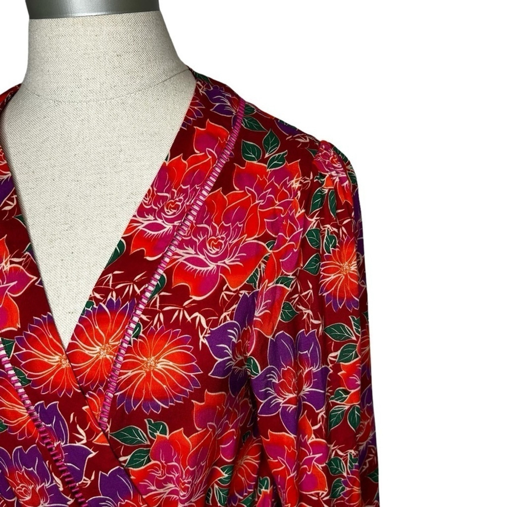 Paloma Blue Bowie CREPE DE CHINE Kimono Wrap Maxi Colorful Floral Dress Size XS - Picture 6 of 16